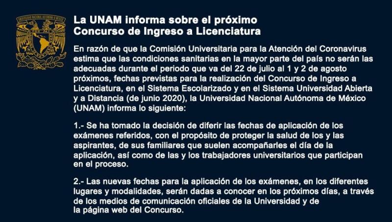 Convocatoria UNAM 2020 segunda vuelta se pospone por Covid | Unión  Guanajuato