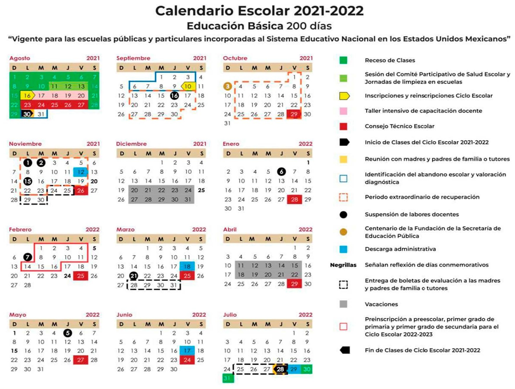 Calendario Escolar 2021 A 2022 Sep En Imágenes Para Descargar Unión